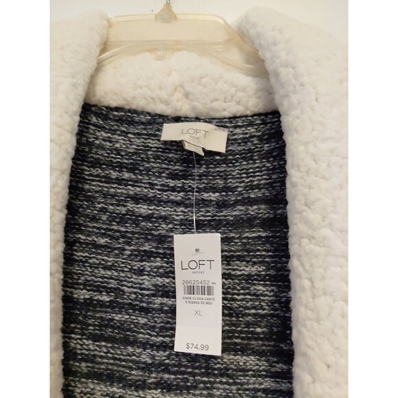 New Ann Taylor Loft Women's Sweater Cardigan Sherpa Trim Pockets Gray Ivory XL - Picture 4 of 7